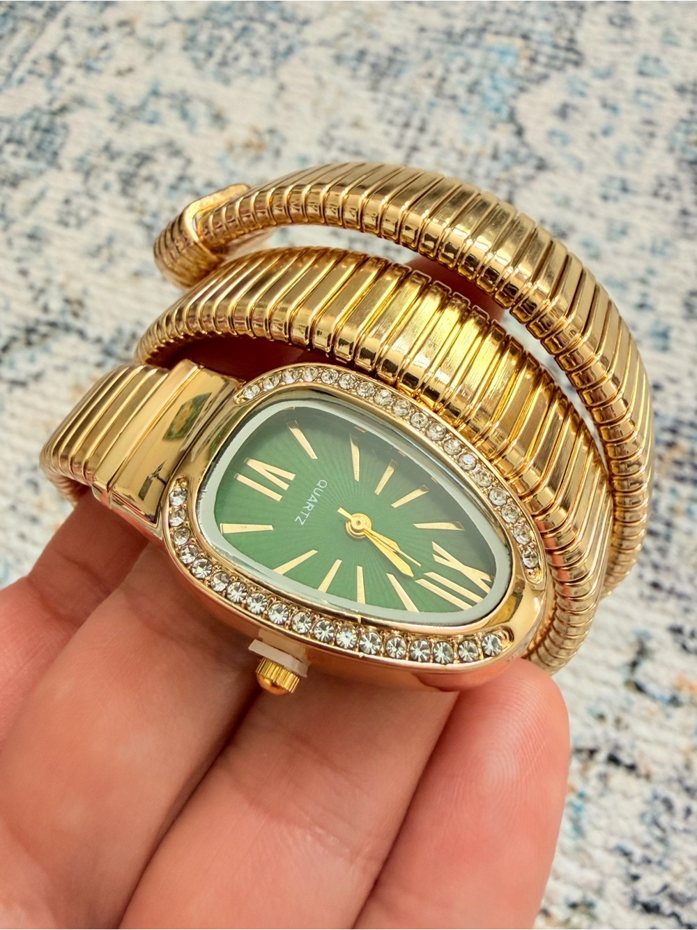 Serpenti Snake Gold-Tone Green Dial Wrap Watch Snake Watch - Picture 5 of 8